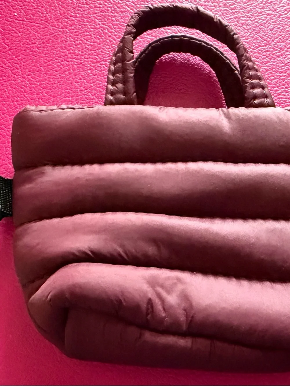 Lands' End Quilted Puffer mini Tote in lush burgundy